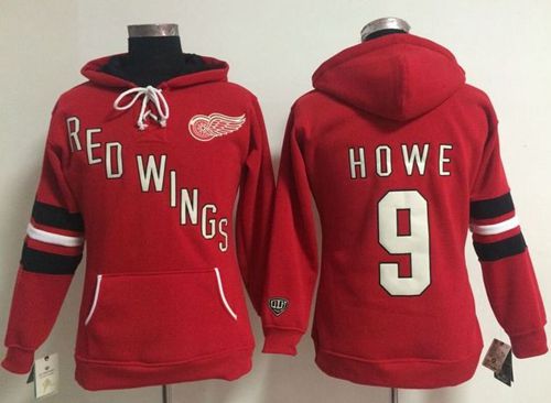 Detroit Red Wings #9 Gordie Howe Red Women's Old Time Heidi NHL Hoodie - Click Image to Close